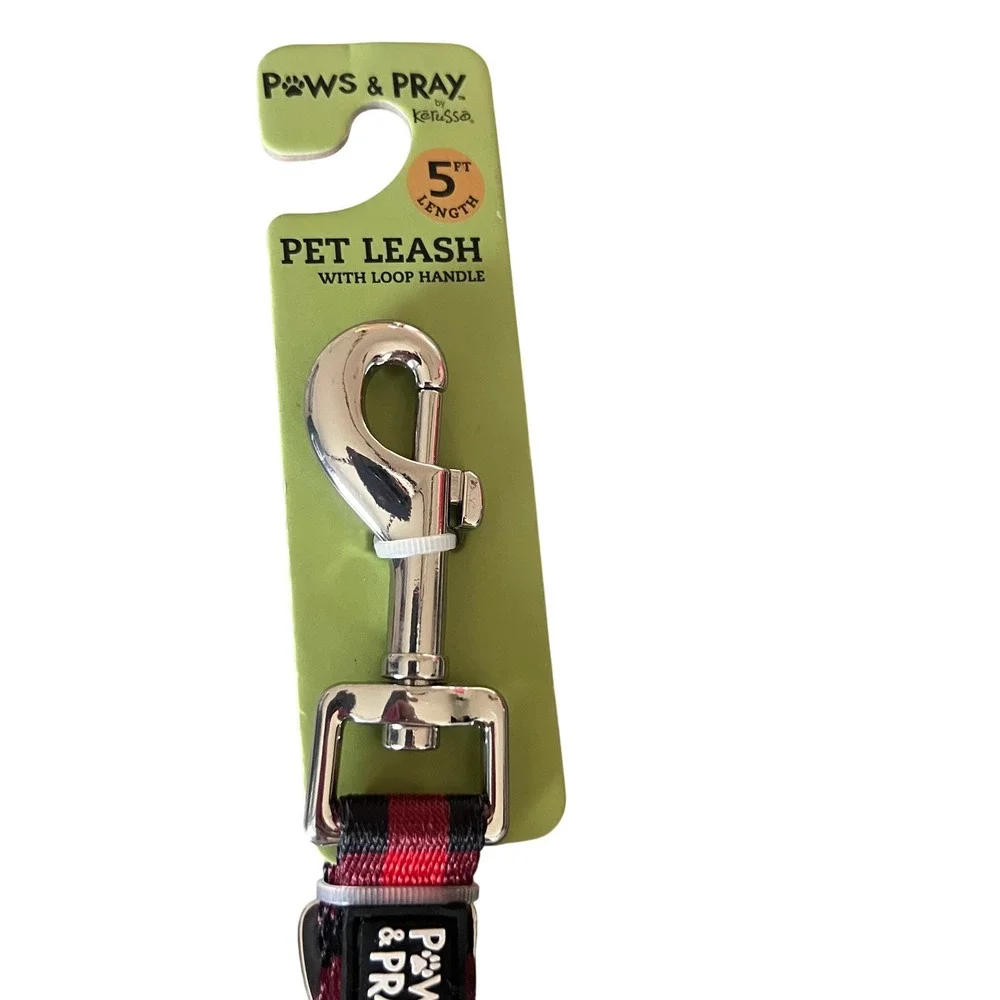 Kerusso Paws & Pray 5Ft Pet Leash Strong & Courageous‎ Red Gingham NWT